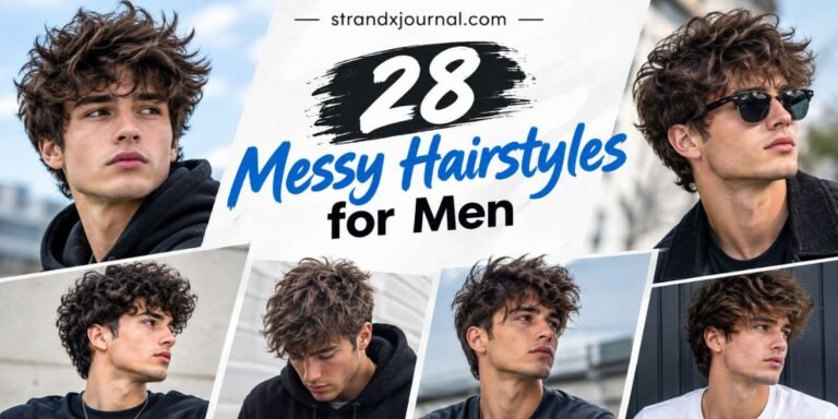 Man with a messy hairstyle showing textured layers on top