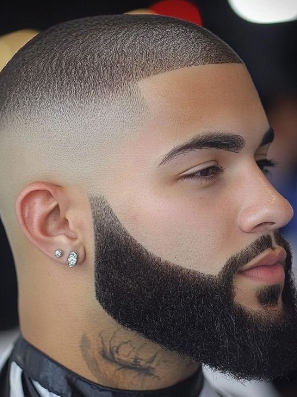Buzz Cut with Beard and Low Taper Fade