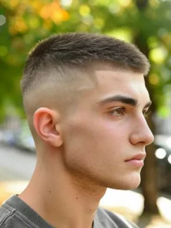 Buzz Cut with Hard Part and Low Taper Fade