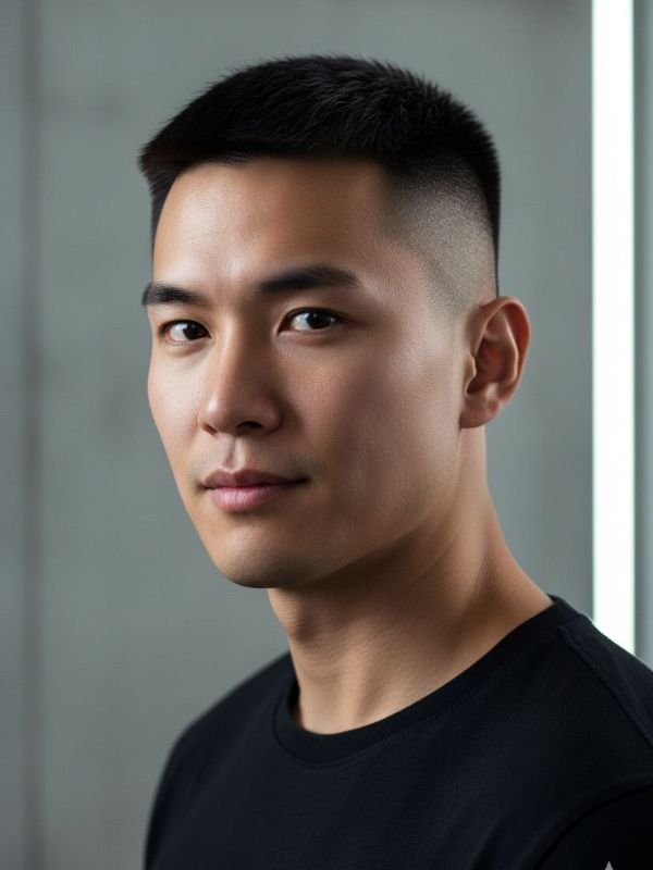Low Taper Fade Buzz Cut for Asian Men