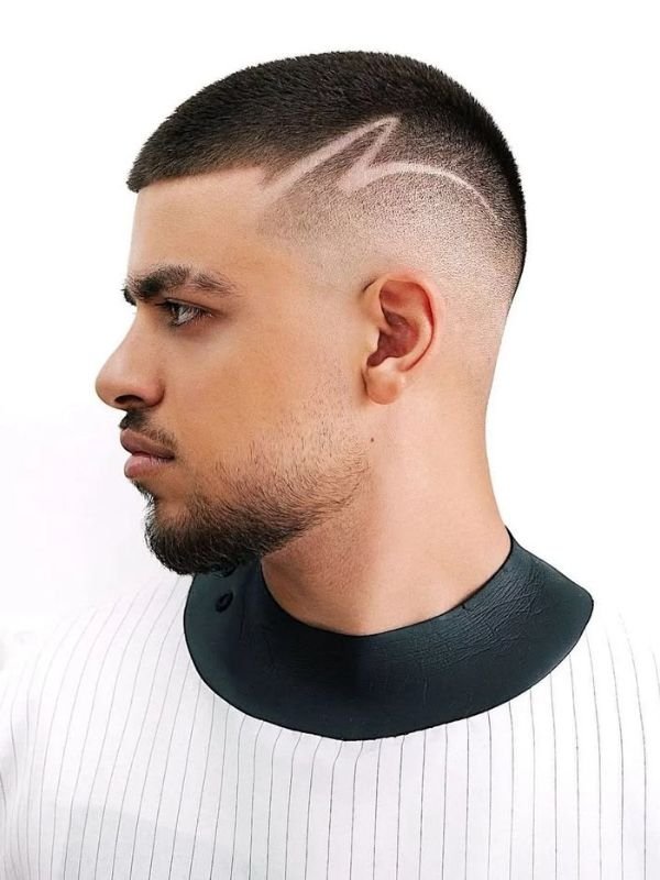Low Taper Fade Buzz Cut with Hair Design