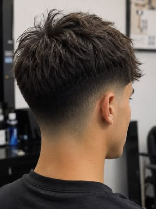Low Taper Fade Textured Crop Haircut Men