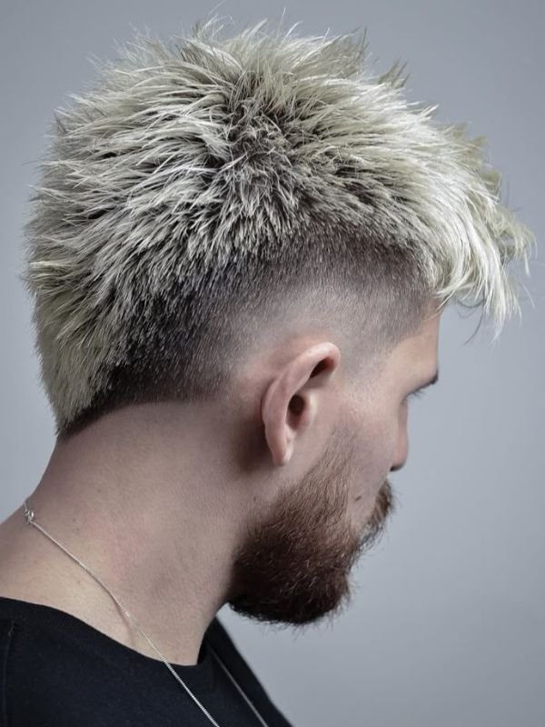 Platinum Blonde Burst Fade Mohawk