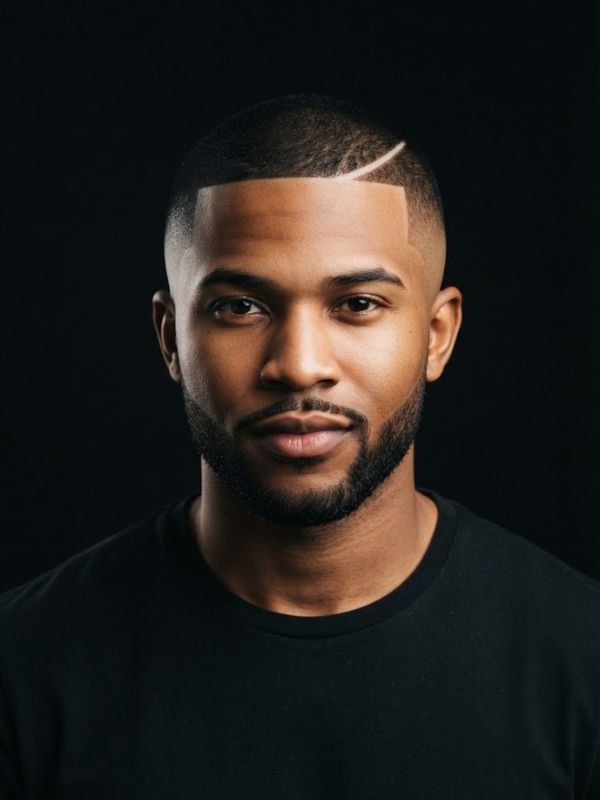 Buzz cut fade with one razor line