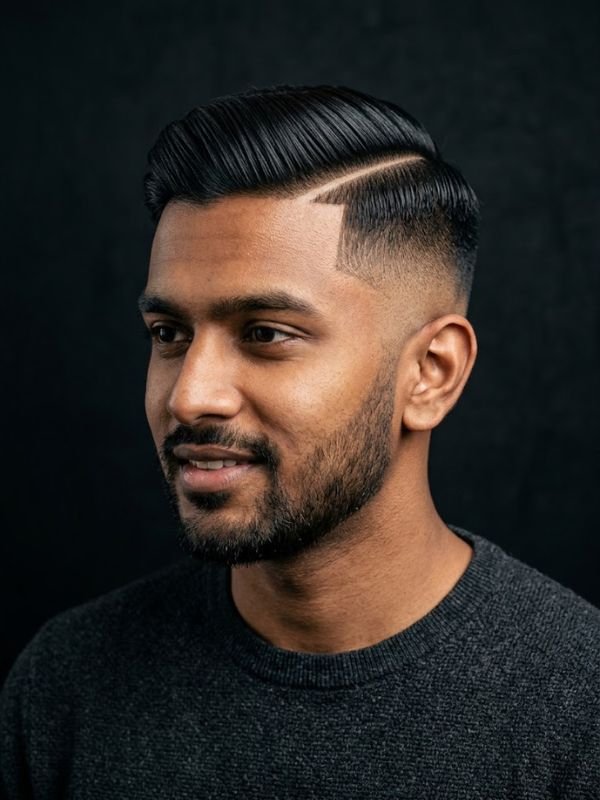 Comb over fade with a shaved part