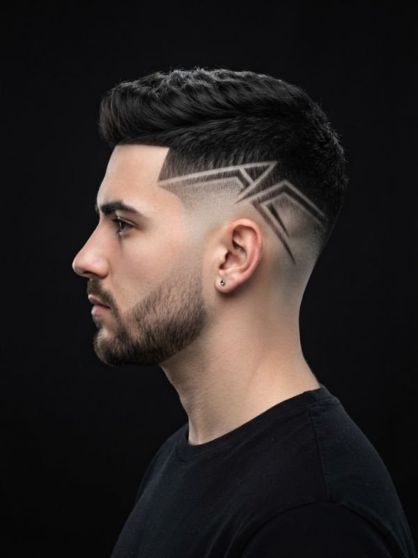 High fade with a geometric line