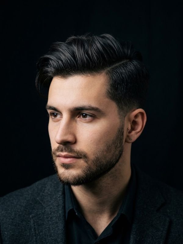 Side part line with longer hair on top