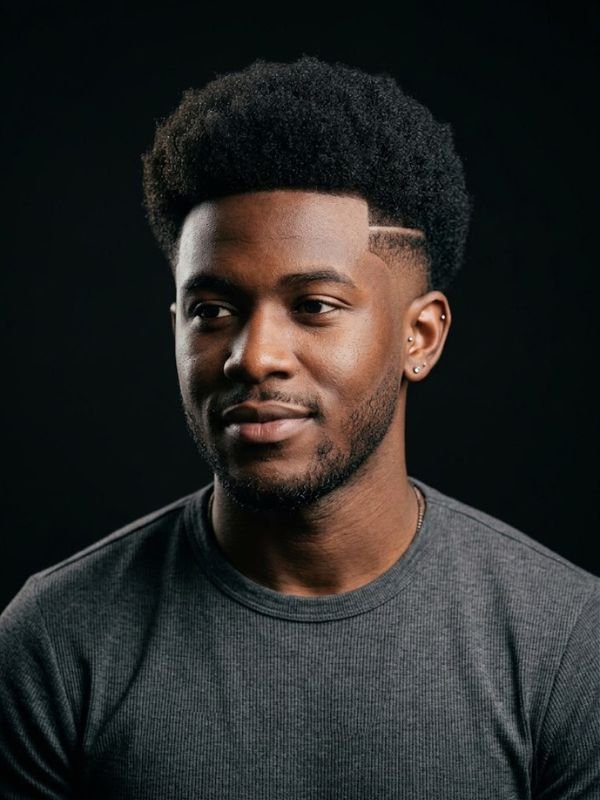 Temple fade afro with a short line