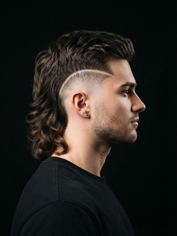 mullet haircut with line on the side
